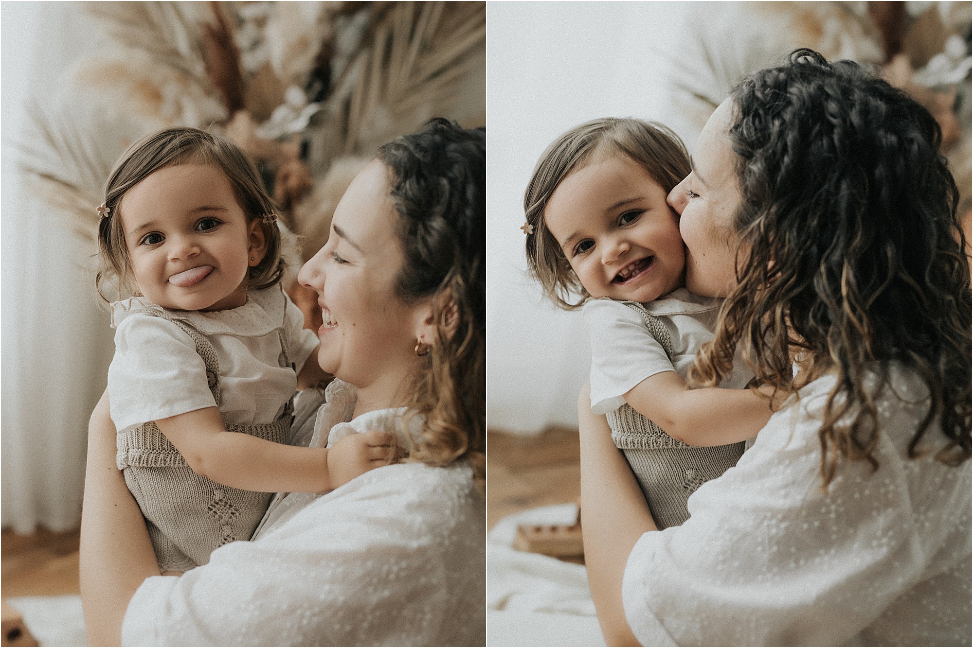 Madre abrazando a su hija pequeña durante una sesión familiar