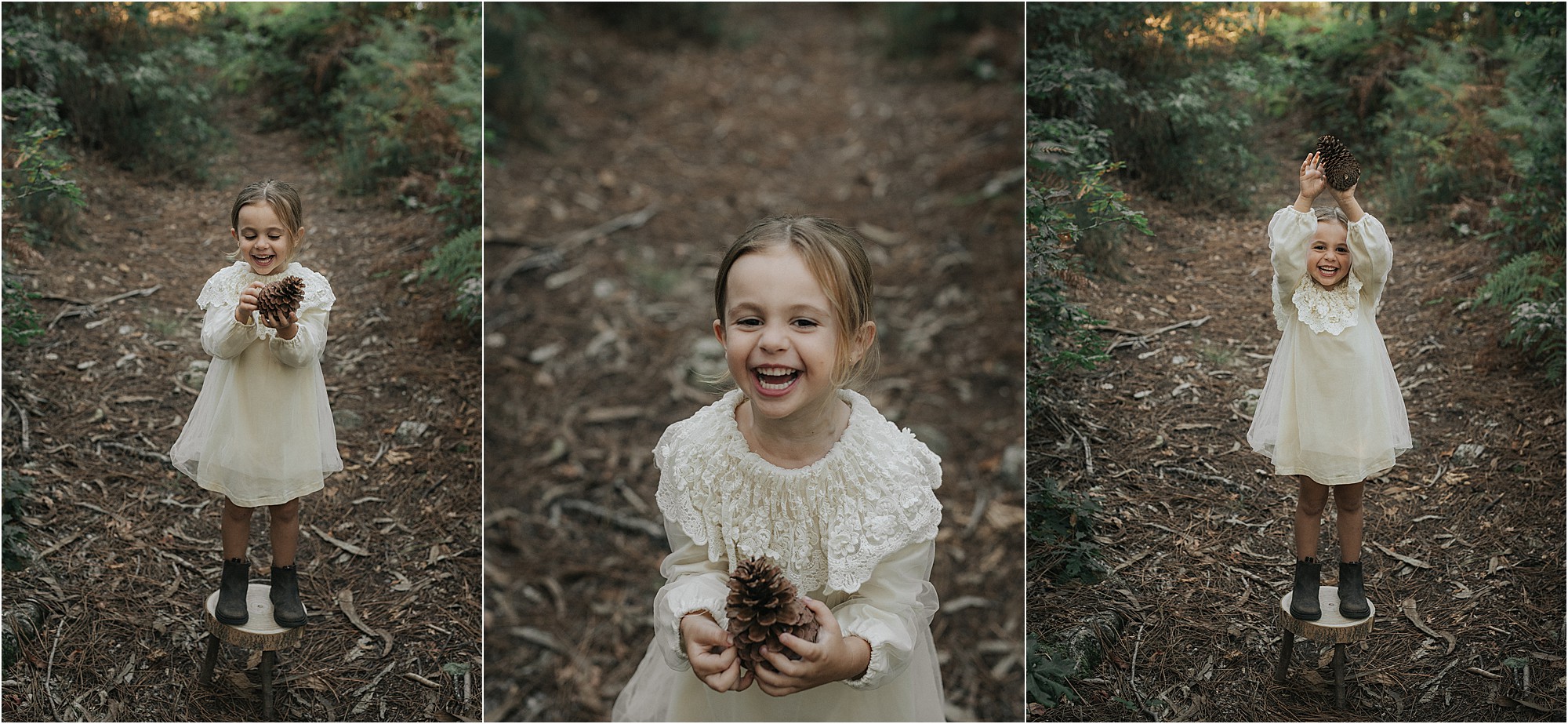 Las expresiones de Aria durante su sesión infantil en el bosque